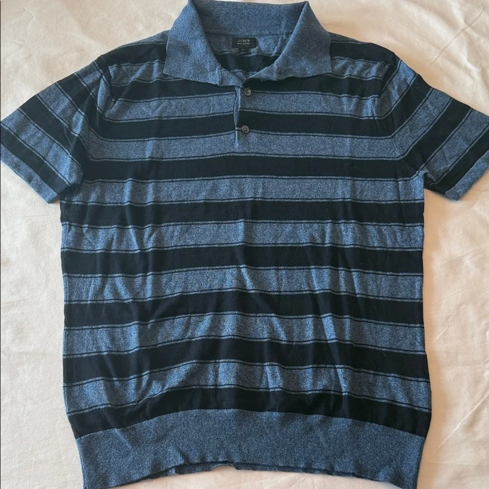 J. Crew Men's Italian Polo Shirt - Blue and Black Stripes